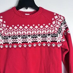 Hanna Andersson Fair Isle‎ Sweater Kids US 12 Red Nordic Holiday Cotton Knit VGC